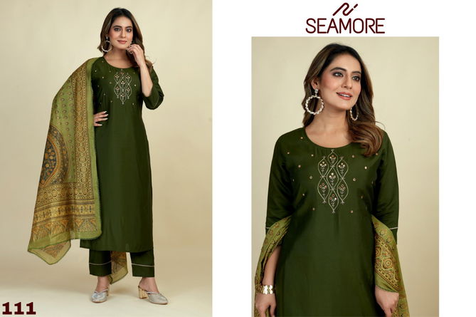 LaxmiPati Three By Seamore 111 To 113 Embroidery Kurti With Bottom Dupatta Wholesalers In Delhi